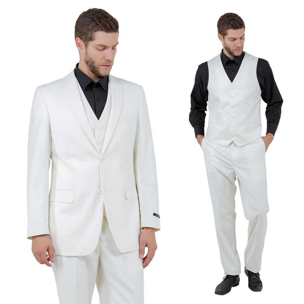 Modern Fit 3pc Mens Suit Set by Demantie, Off White
